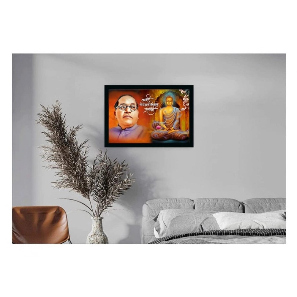 Generic Ambedkar Buddha Painting Vinyl Sparkle Coated with Synthetic Photo Frame (Multicolor)