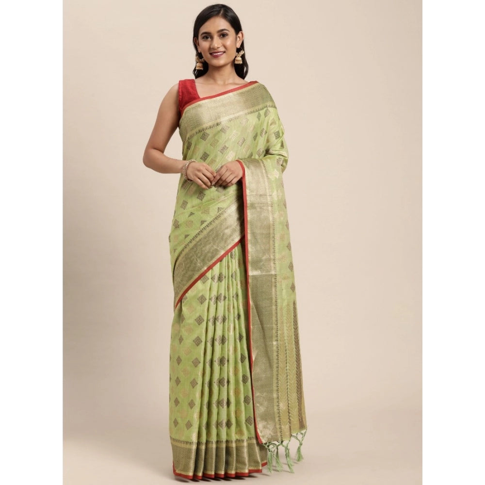 Generic Women's Chanderi Cotton Printed Saree With Unstitched Blouse (Pista, 5-6 Mtrs)