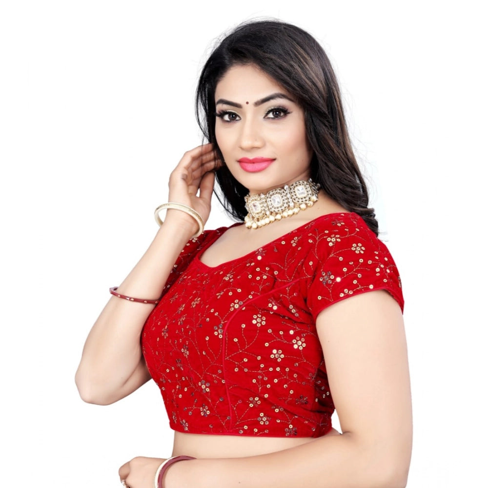 Generic Women's Velvet Sequins Readymade Blouse (Red, Size: Free Size)
