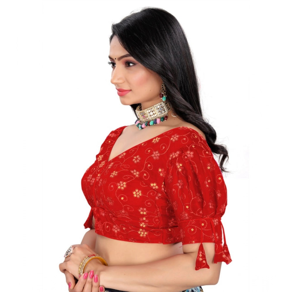 Generic Women's Jimmy Choo Embroidery Readymade Blouse (Red, Size: Free Size)