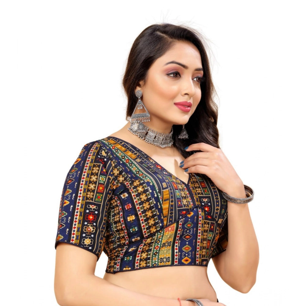 Generic Women's Cotton Blend Plain Readymade Blouse (Navy Blue, Size: Free Size)