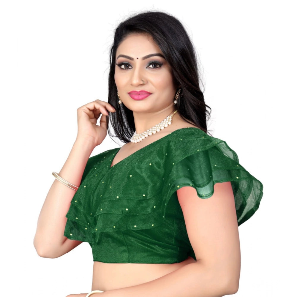 Generic Women's Nylon Diamond Work Readymade Blouse (Green, Size: Free Size)