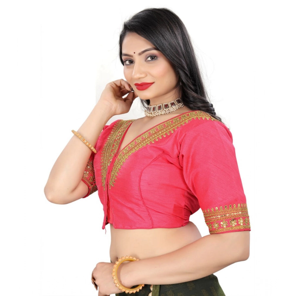 Generic Women's Banglory Embroidery Readymade Blouse (Pink, Size: Free Size)