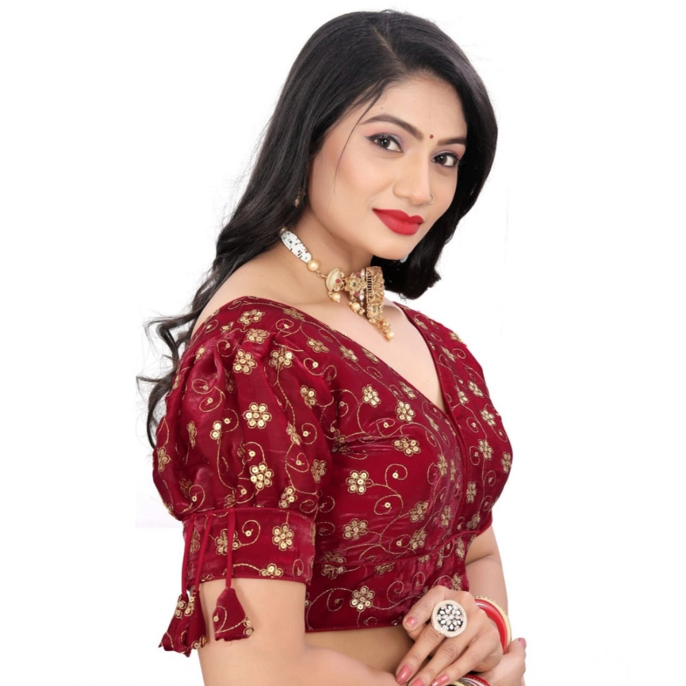 Generic Women's Jimmy Choo Embroidery Readymade Blouse (Maroon, Size: Free Size)