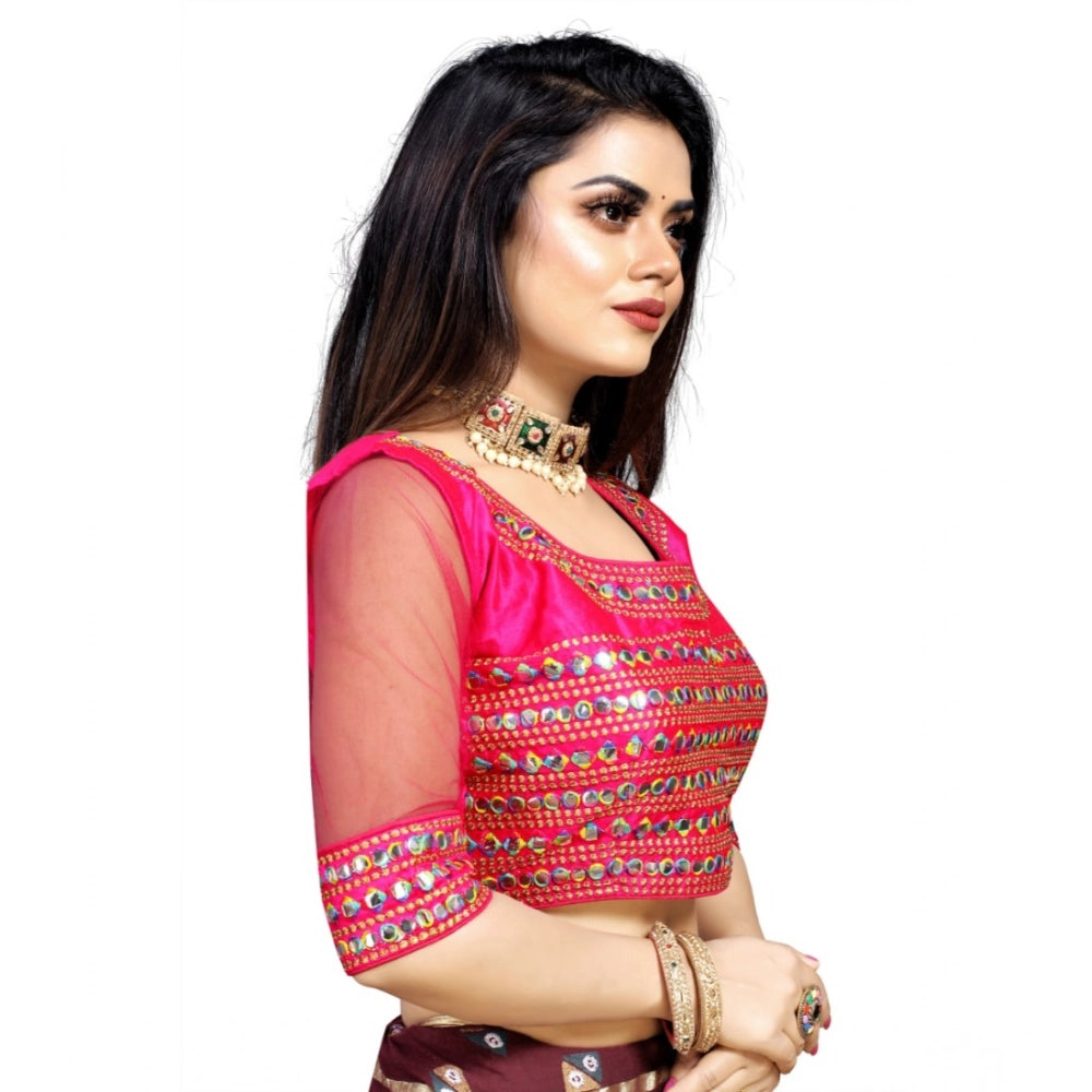 Generic Women's Phantom Silk Embroidery Readymade Blouse (Pink, Size: Free Size)