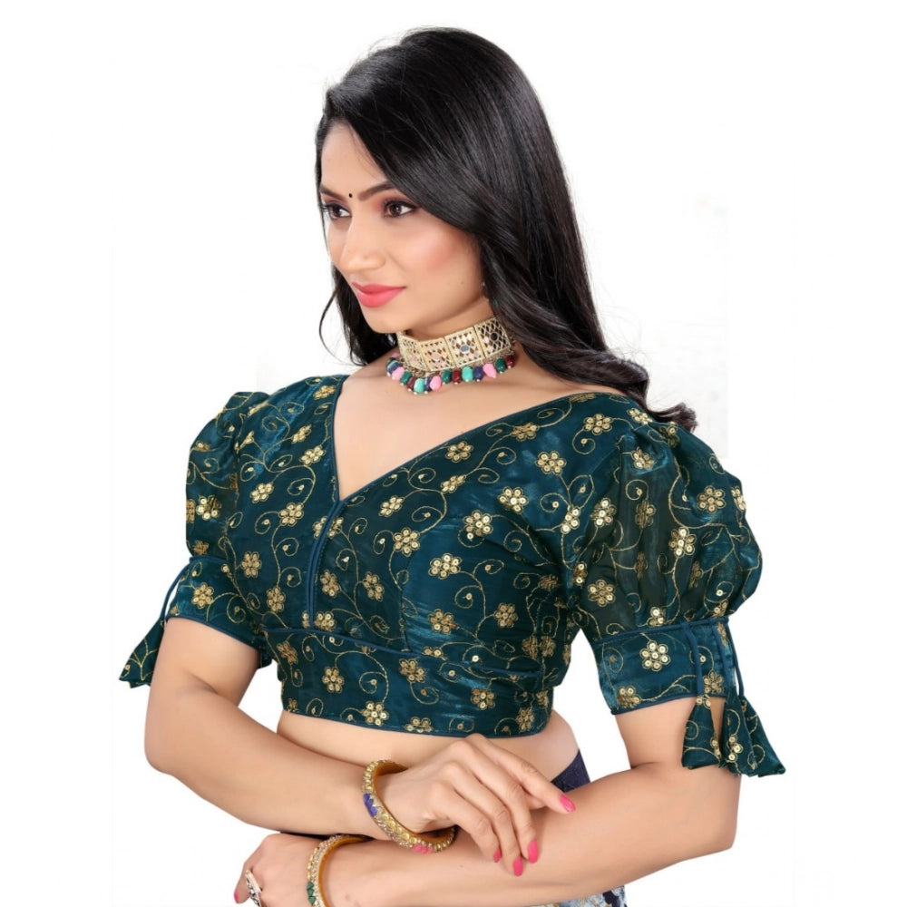 Generic Women's Jimmy Choo Embroidery Readymade Blouse (Teal, Size: Free Size)