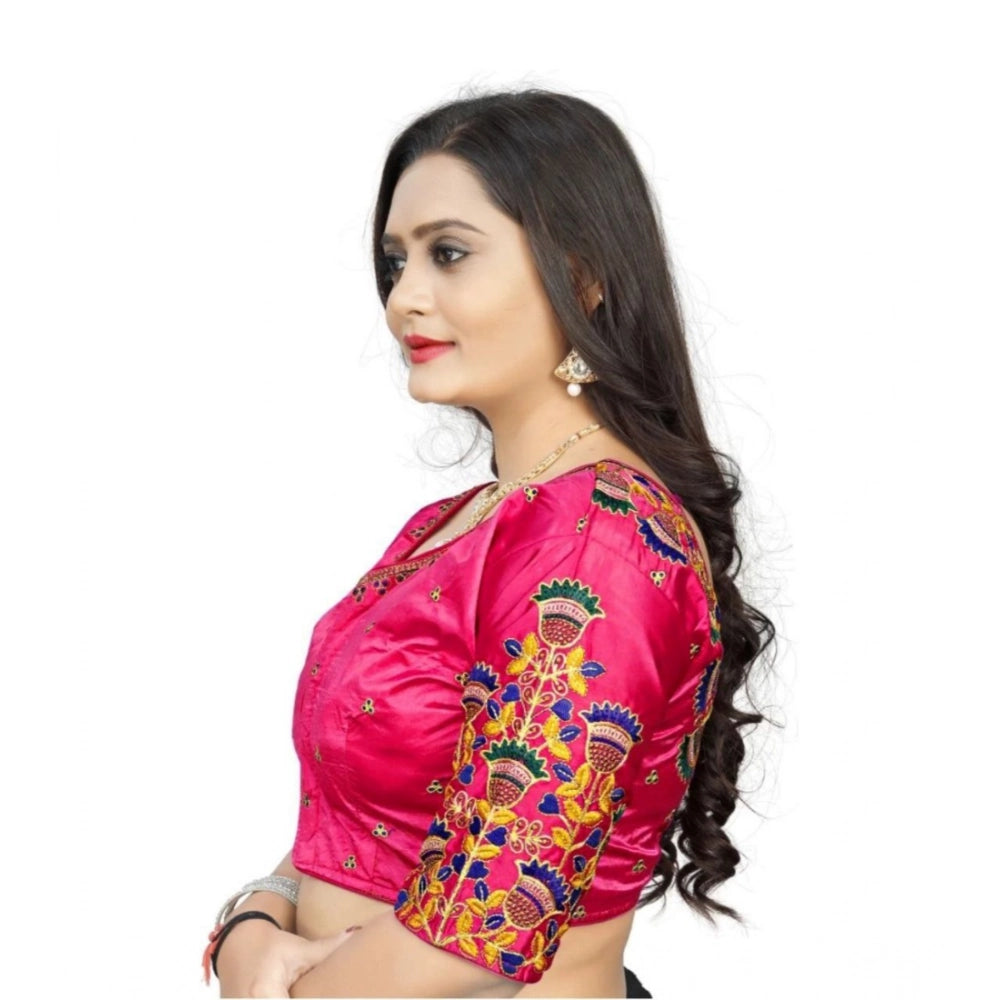 Generic Women's Malai Silk Floral Readymade Blouse (Pink, Size: Free Size)