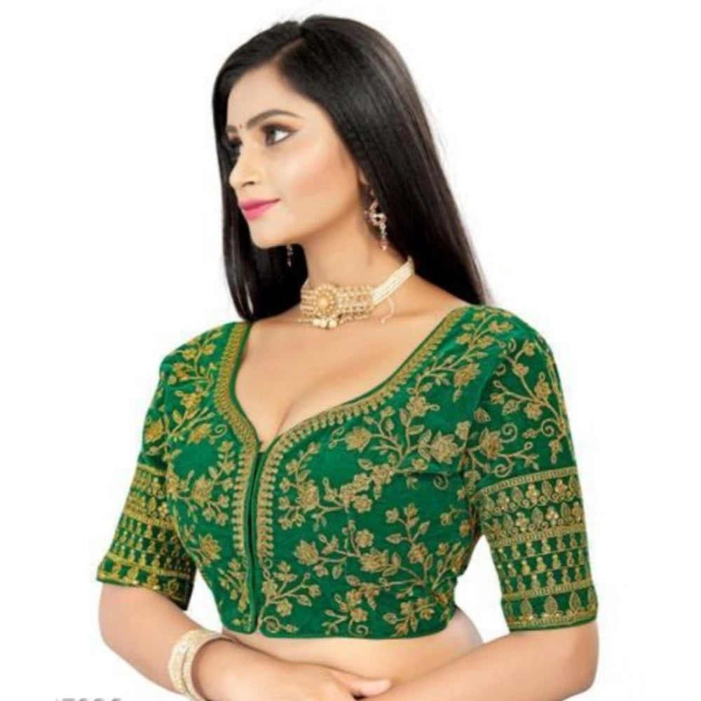 Generic Women's Velvet Embroidery Readymade Blouse (Green, Size: Free Size)