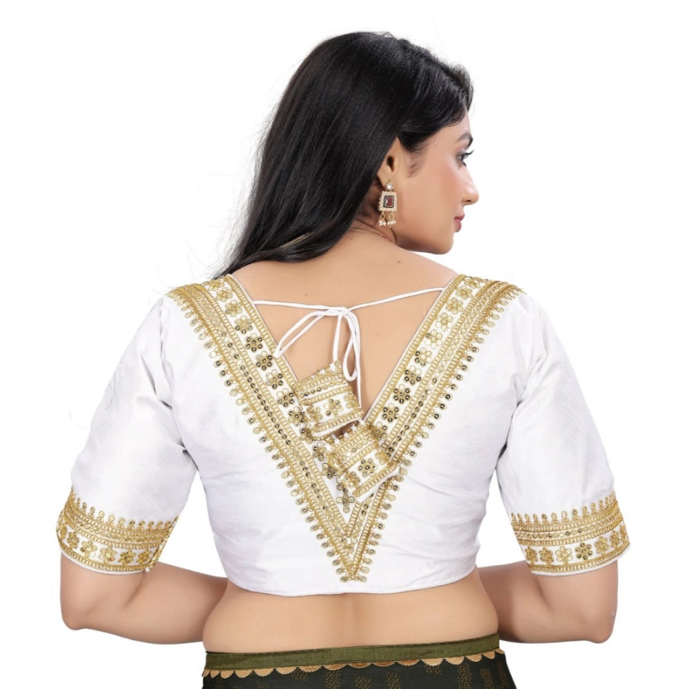 Generic Women's Banglory Embroidery Readymade Blouse (White, Size: Free Size)
