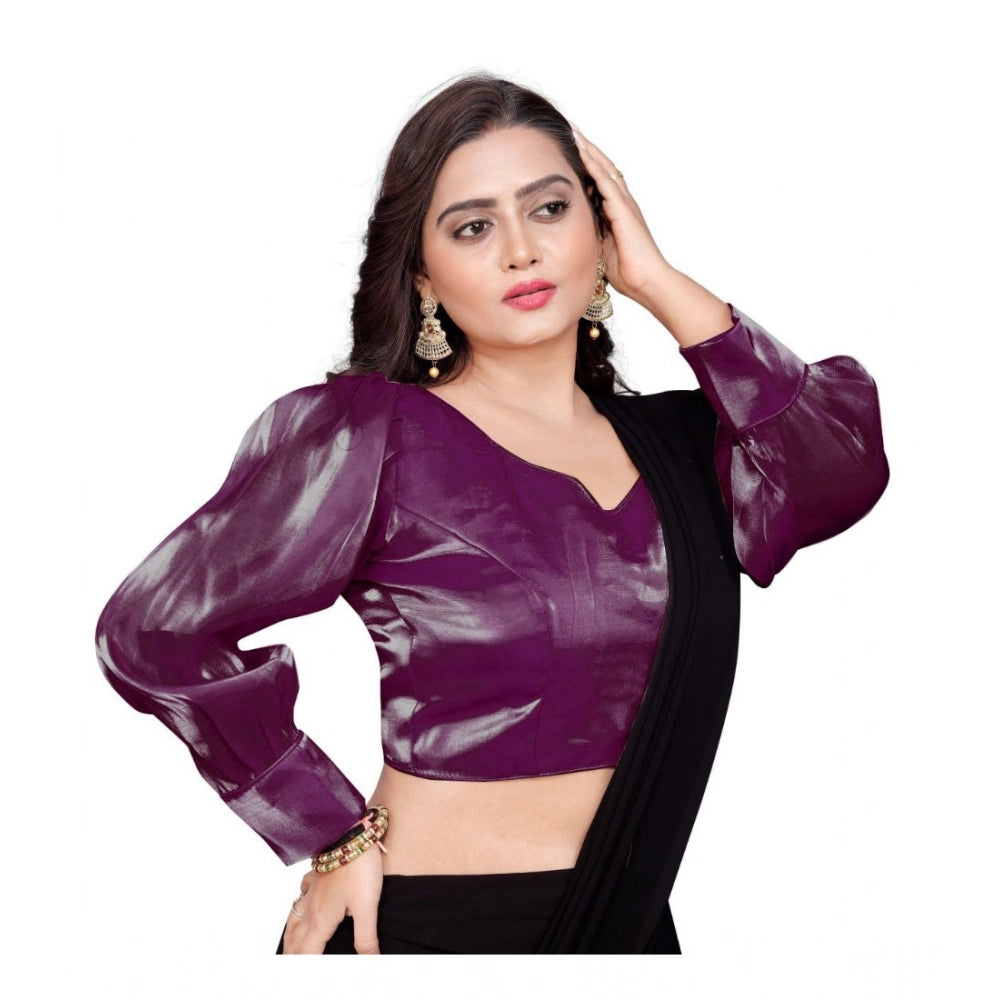 Generic Women's Organza Plain Readymade Blouse (Magenta, Size: Free Size)