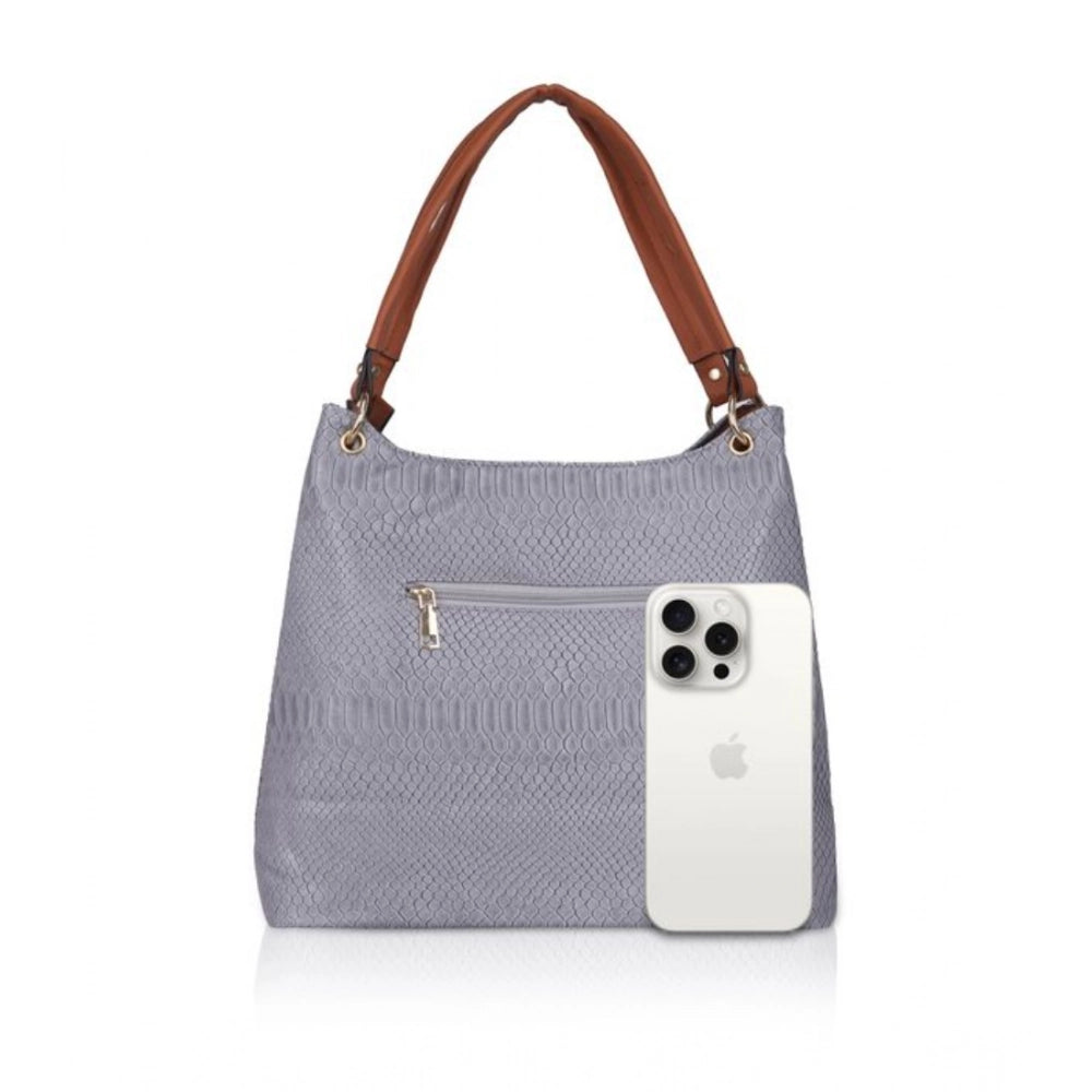 Generic Women's Faux Leather Textured Tote Bag (Blue)