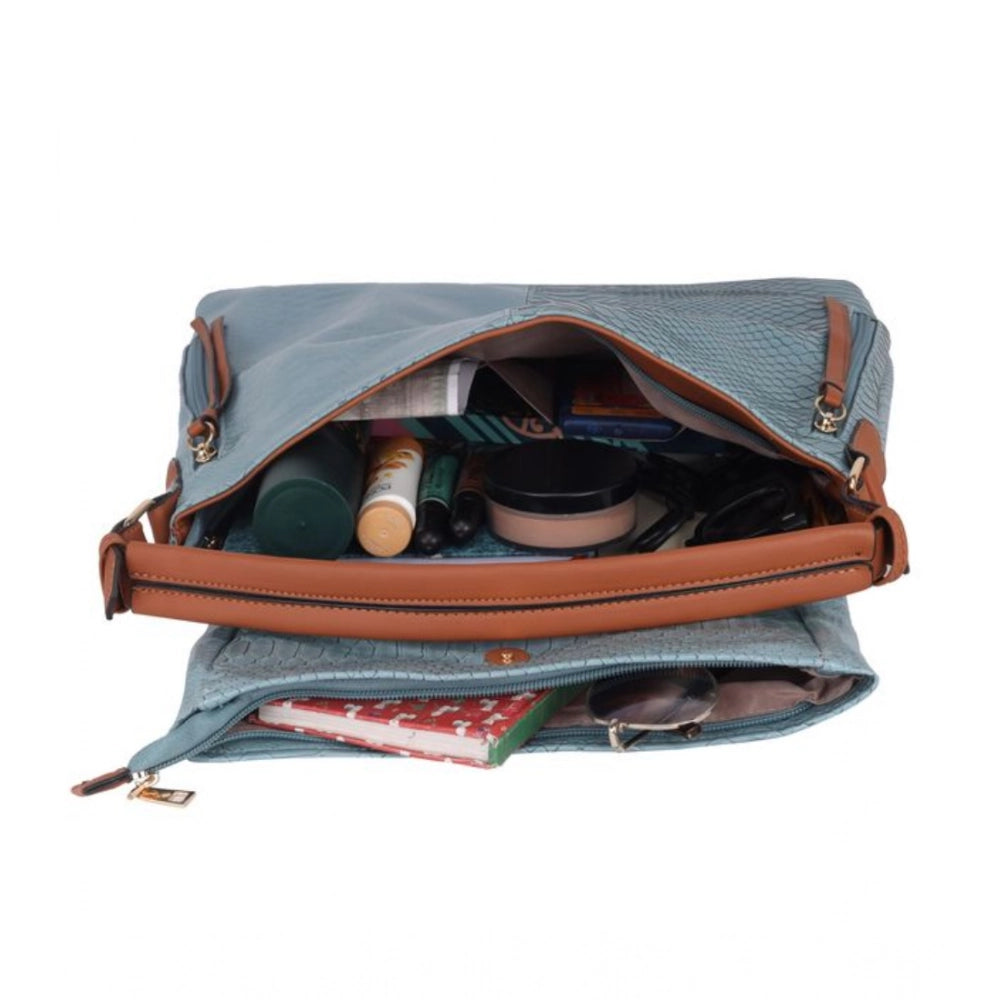 Generic Women's Faux Leather Textured Sling Bag (Blue)