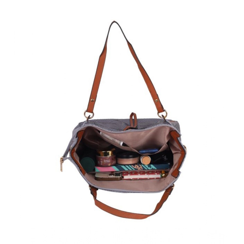 Generic Women's Faux Leather Textured Tote Bag (Grey)