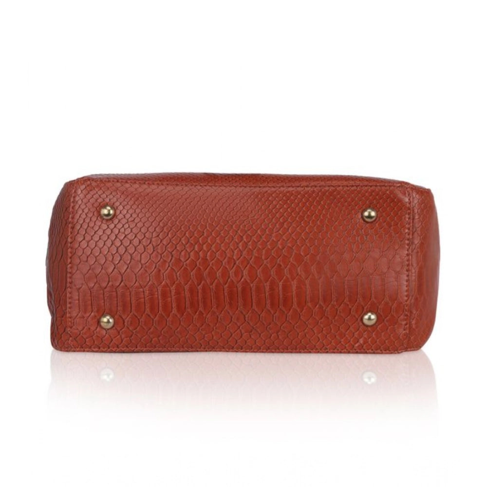 Generic Women's Faux Leather Textured Tote Bag (Brown)