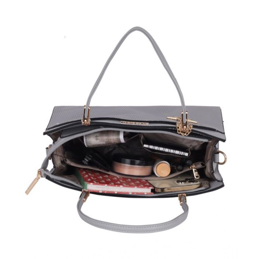 Generic Women's Faux Leather Textured Adjustable Long Belt Handbag (Grey)