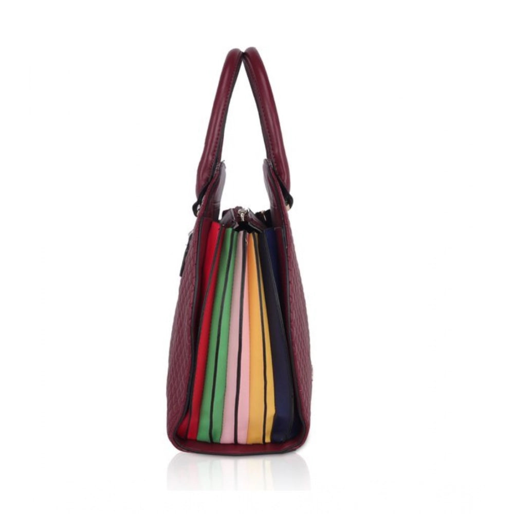 Generic Women's Faux Leather Printed Adjustable Long Belt Handbag (Maroon)