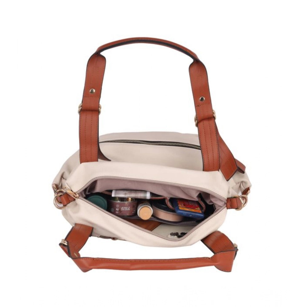 Generic Women's Faux Leather Solid Tote Bag (White)