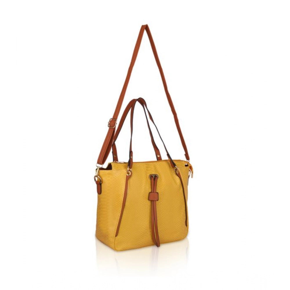 Generic Women's Faux Leather Textured Tote Bag (Yellow)