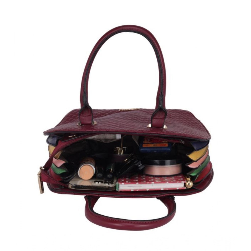 Generic Women's Faux Leather Printed Adjustable Long Belt Handbag (Maroon)