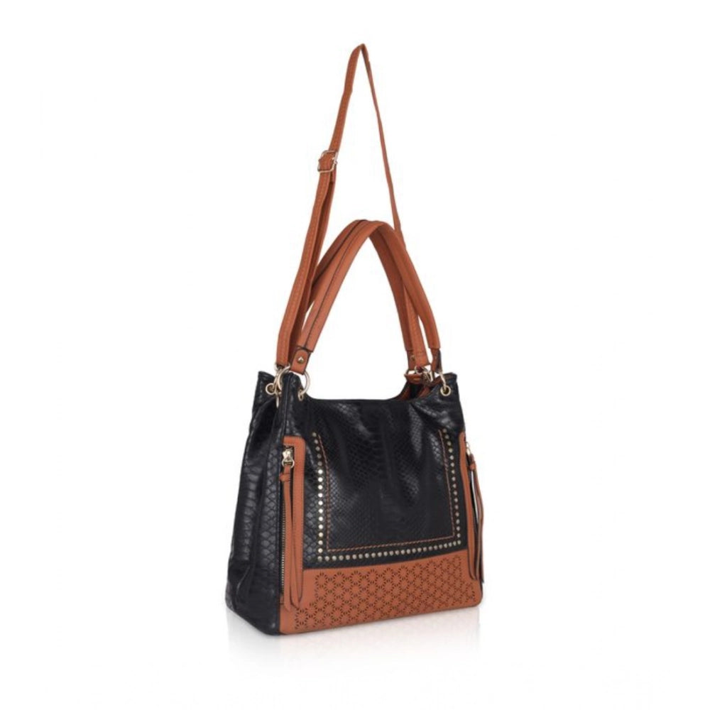 Generic Women's Faux Leather Textured Tote Bag (Black)
