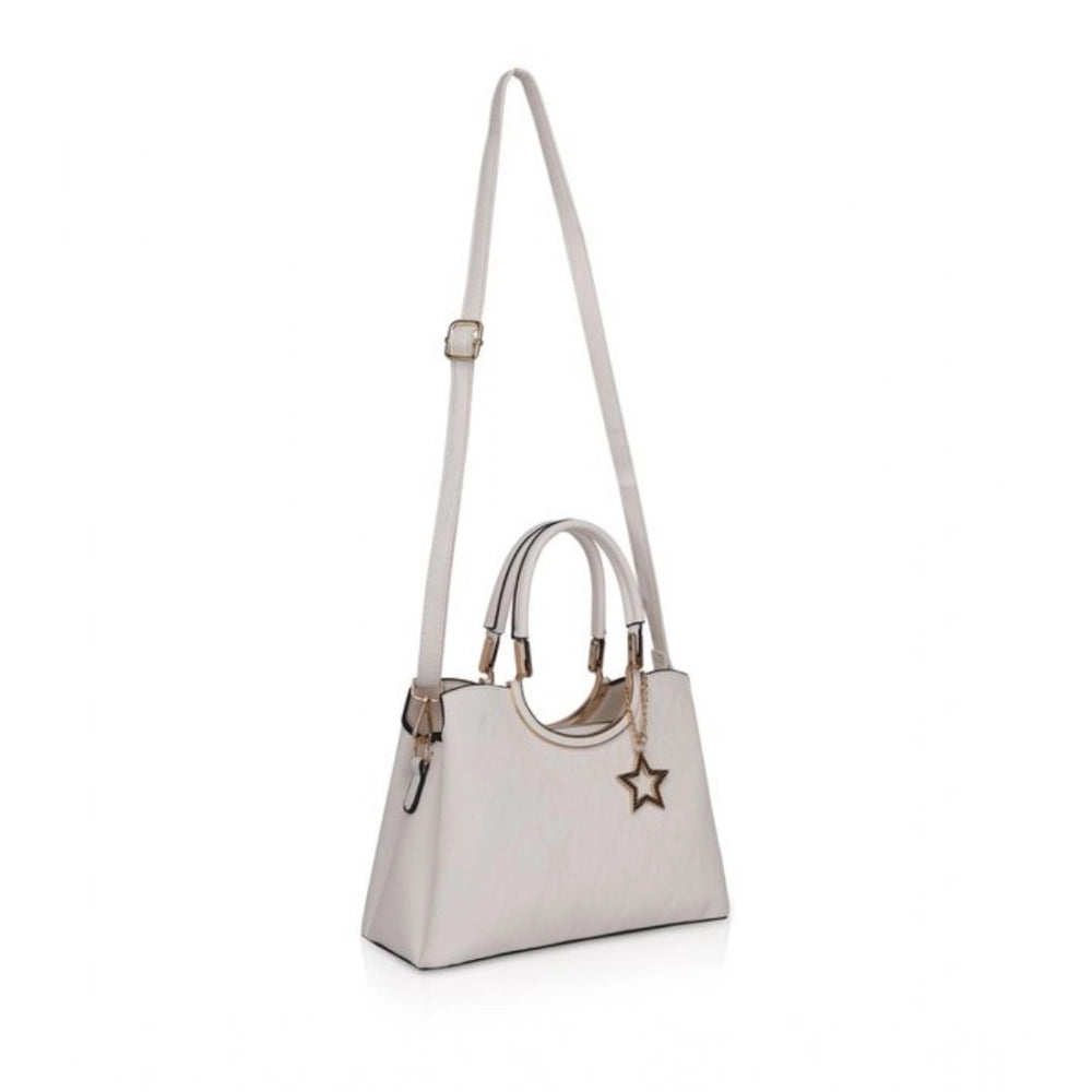 Generic Women's Faux Leather Printed Adjustable Long Belt Handbag (White)