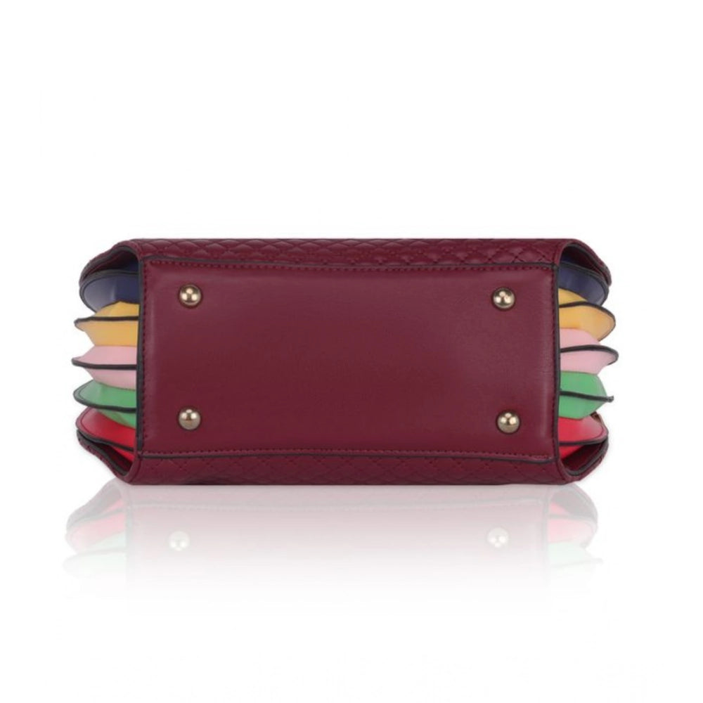 Generic Women's Faux Leather Printed Adjustable Long Belt Handbag (Maroon)