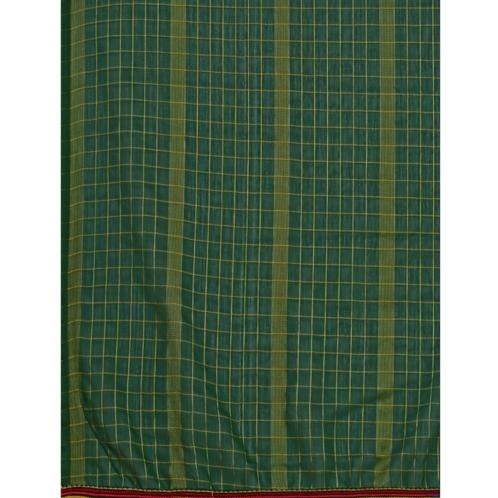 Generic Women's Silk Blend Checkered Saree With Unstitched Blouse 5.5Mtr (Green)