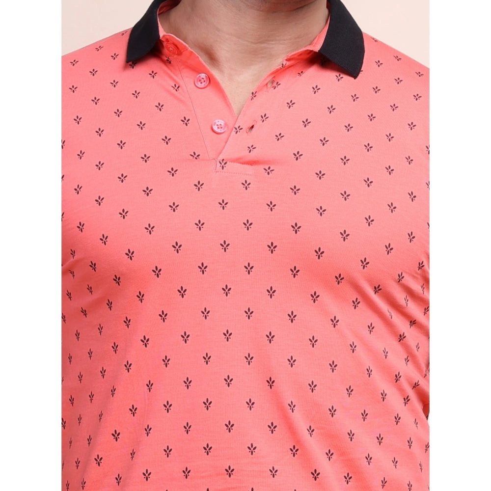 Generic Men's Casual Cotton Printed Polo Neck Half Sleeve T-Shirt (Red)