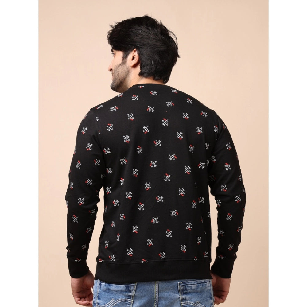 Generic Men's Casual Cotton Printed Round Neck Full Sleeve Sweat Shirt (Black)
