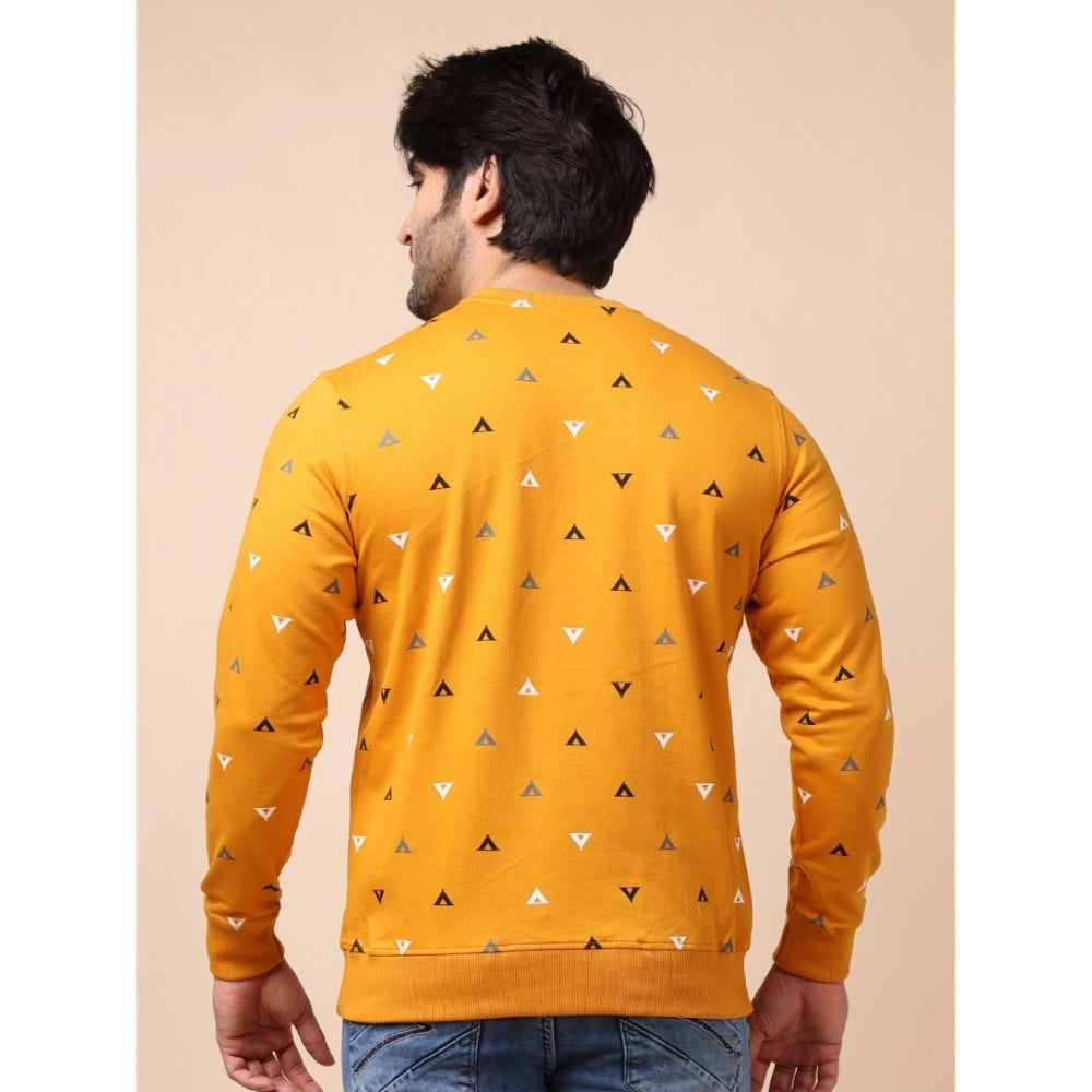 Generic Men's Casual Cotton Printed Round Neck Full Sleeve Sweat Shirt (Mustard)