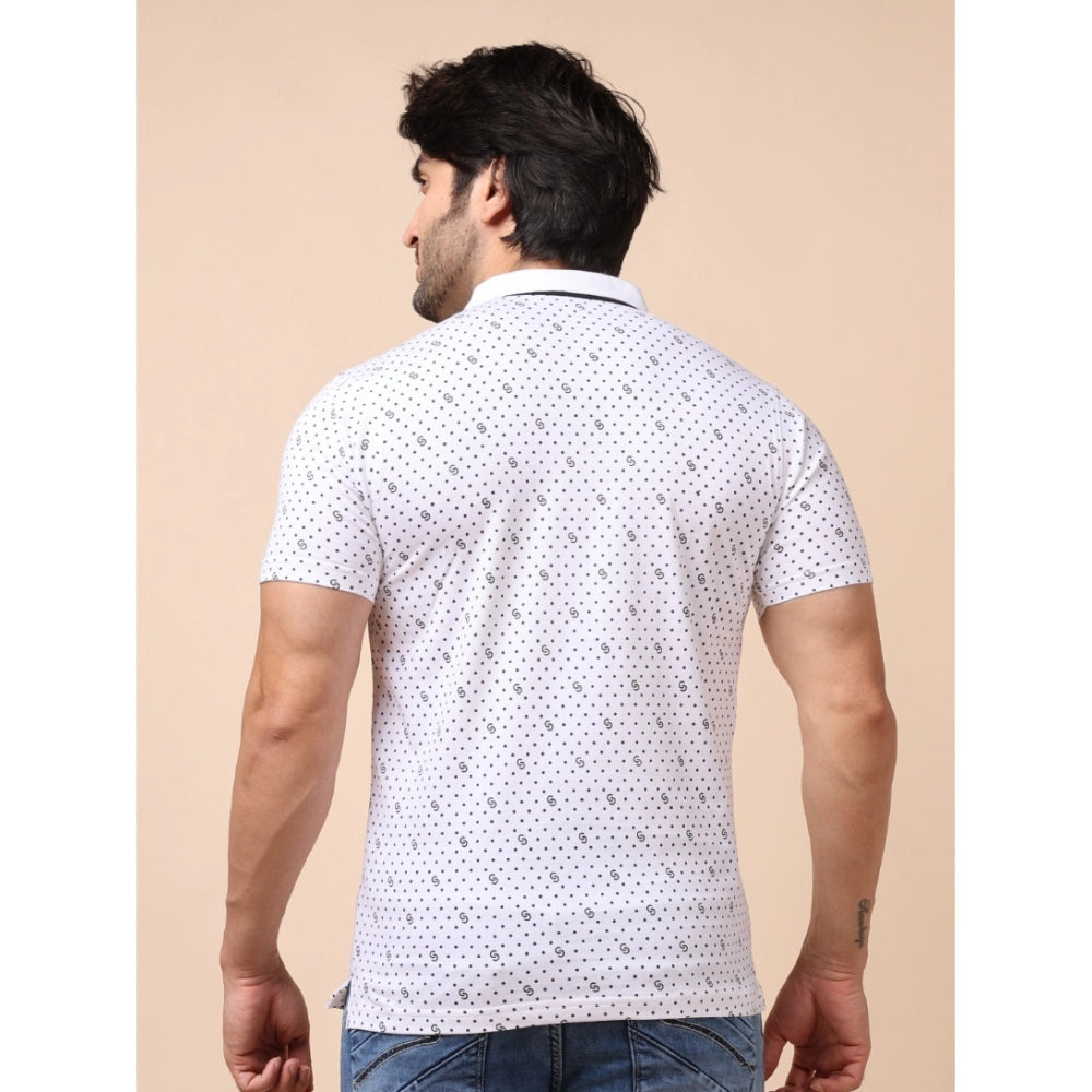 Generic Men's Casual Cotton Printed Polo Neck Half Sleeve T-Shirt (White)