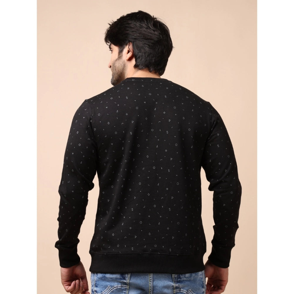 Generic Men's Casual Cotton Printed Round Neck Full Sleeve Sweat Shirt (Black)