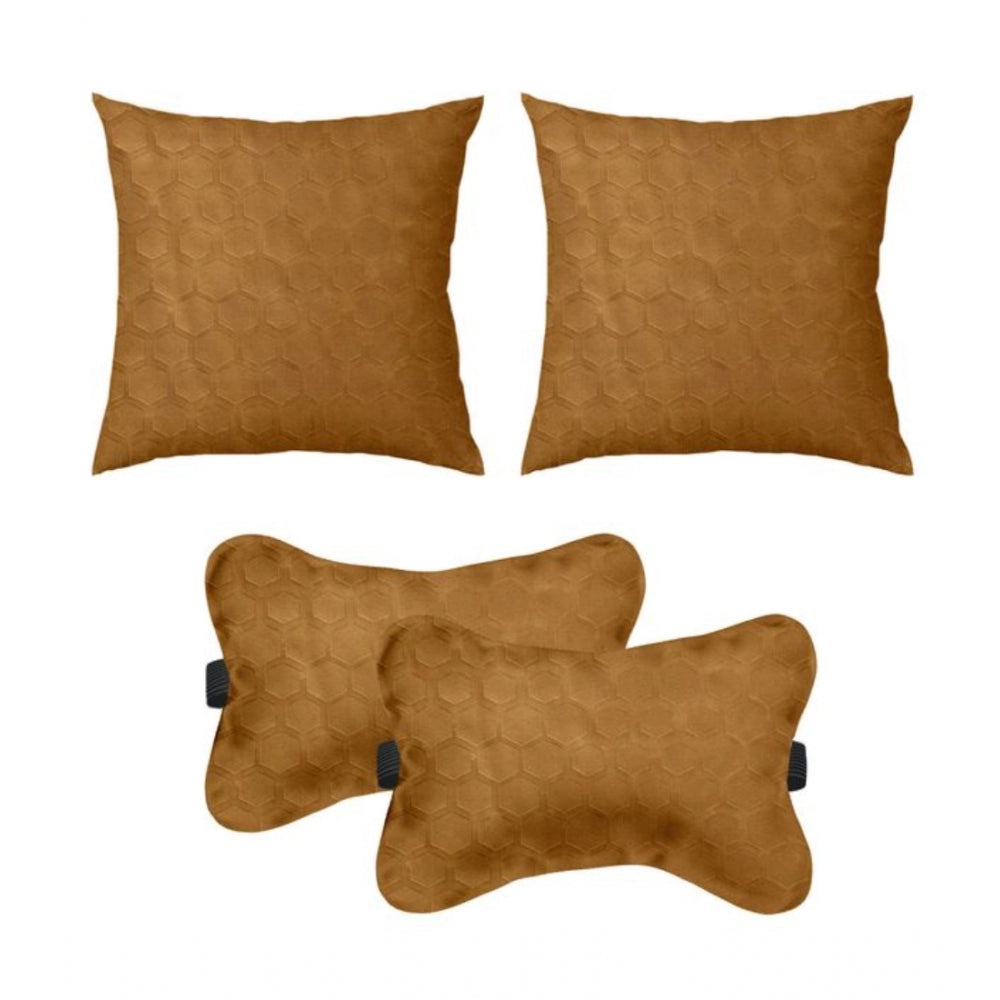 Generic Pack Of_4 Polyester Printed Car Pillow Sets (Brown, Size: 12x12 In)