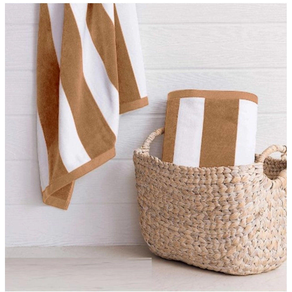 Generic Cotton Striped Bath Towels (Beige & White, Size: 36x71 In)