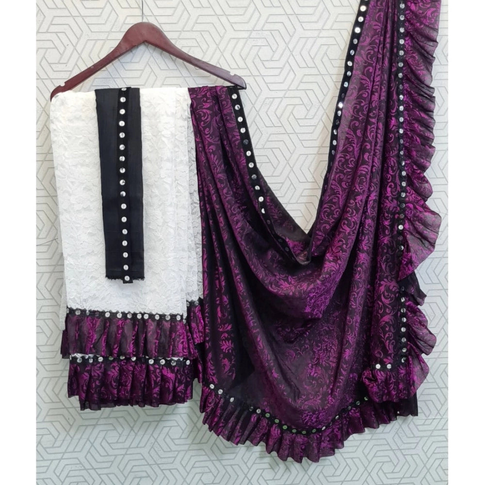 Generic Women's Silk With Mirror Lace Solid Saree With Unstitched Blouse (Pink, 5-5 Mtrs)