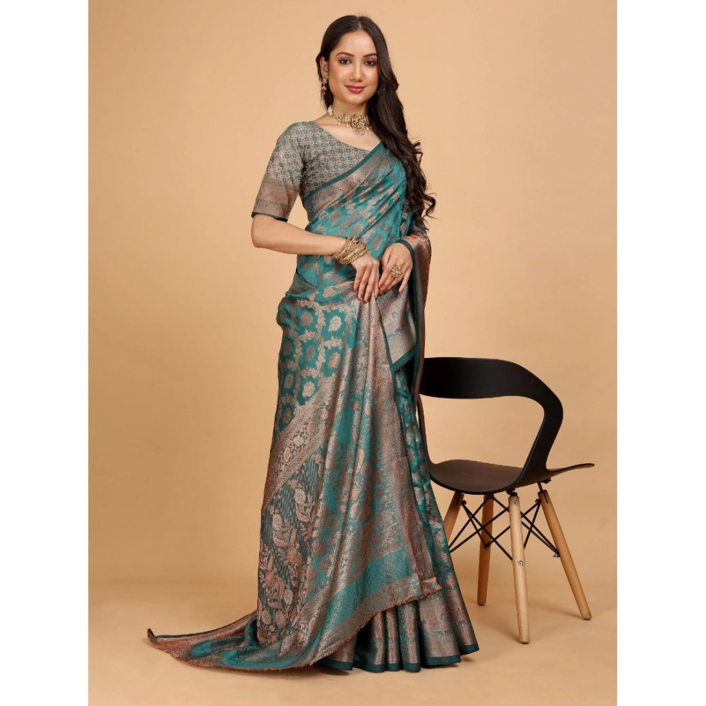 Generic Women's Organza Woven Saree With Unstitched Blouse (Green, 5.5Mtrs)