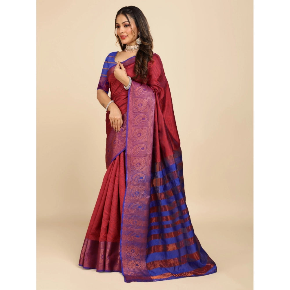 Generic Women's Organza Woven Saree With Unstitched Blouse (Maroon, 5.5Mtrs)