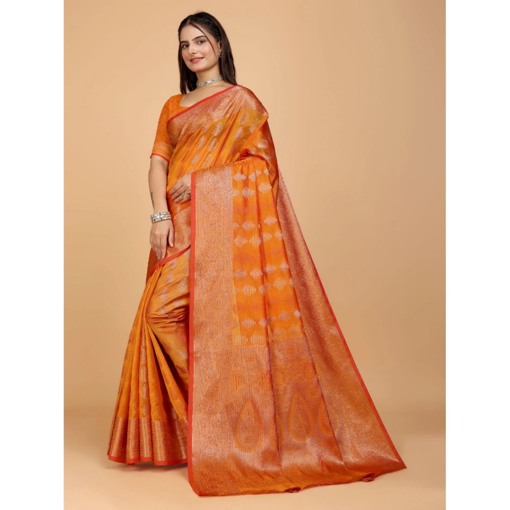 Generic Women's Organza Woven Saree With Unstitched Blouse (Mustard, 5.5Mtrs)