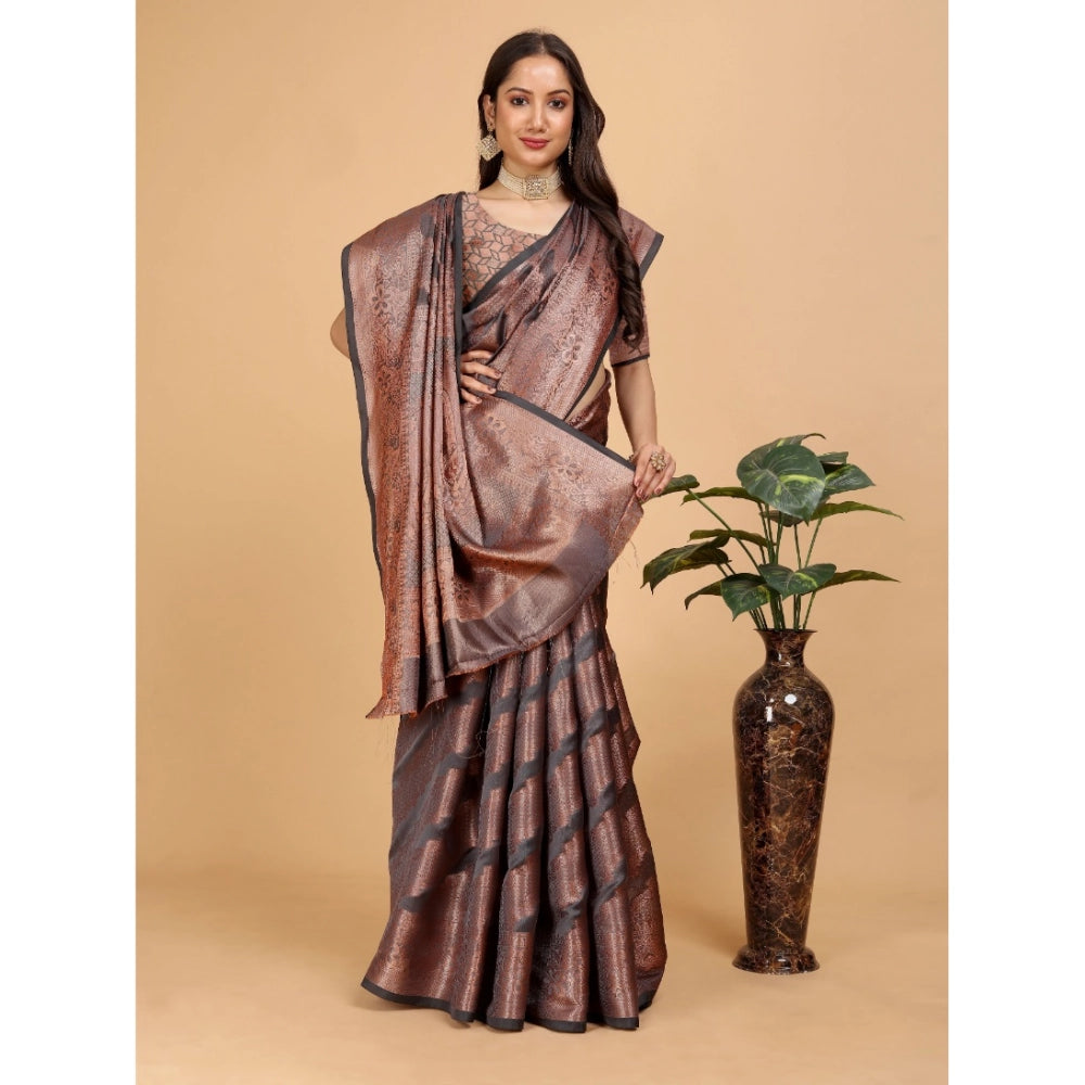 Generic Women's Organza Woven Saree With Unstitched Blouse (Grey, 5.5Mtrs)