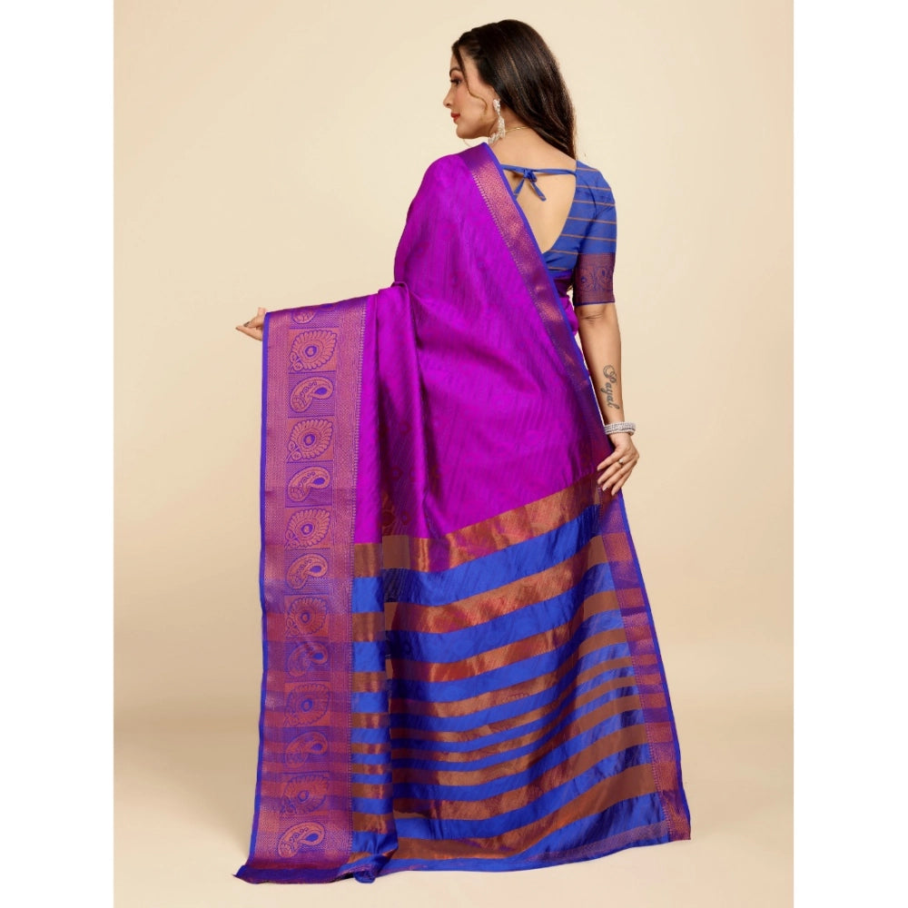 Generic Women's Organza Woven Saree With Unstitched Blouse (Purple, 5.5Mtrs)