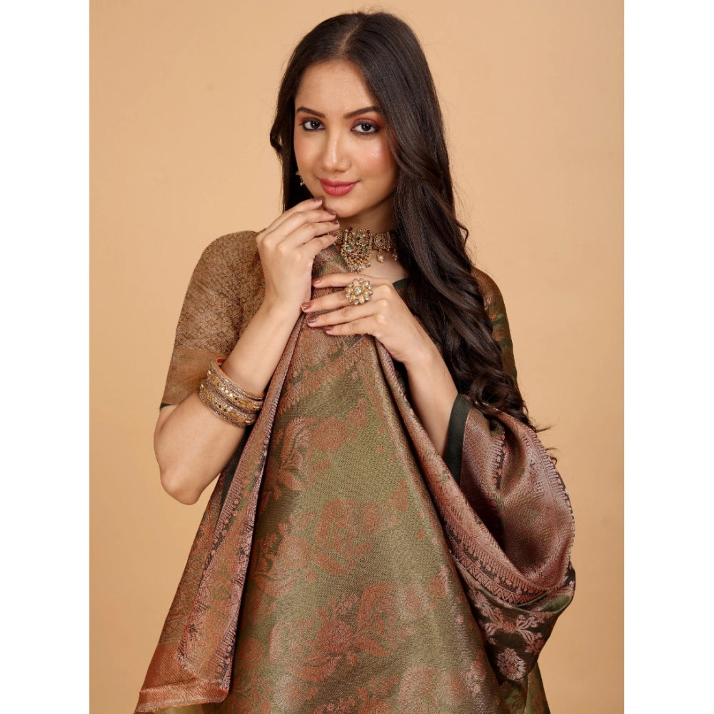 Generic Women's Organza Woven Saree With Unstitched Blouse (Brown, 5.5Mtrs)