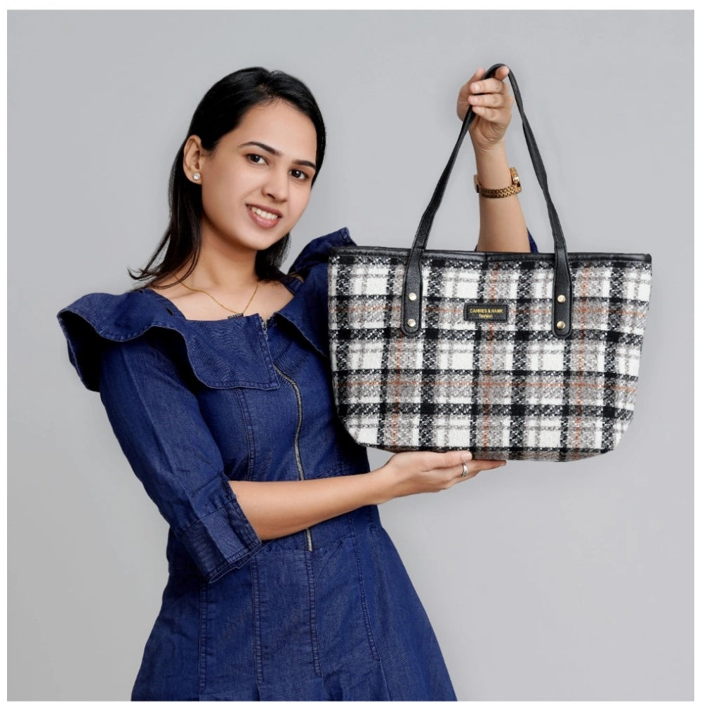Generic Women's Woolen Medium Shoulder Zipper Handbag (White)