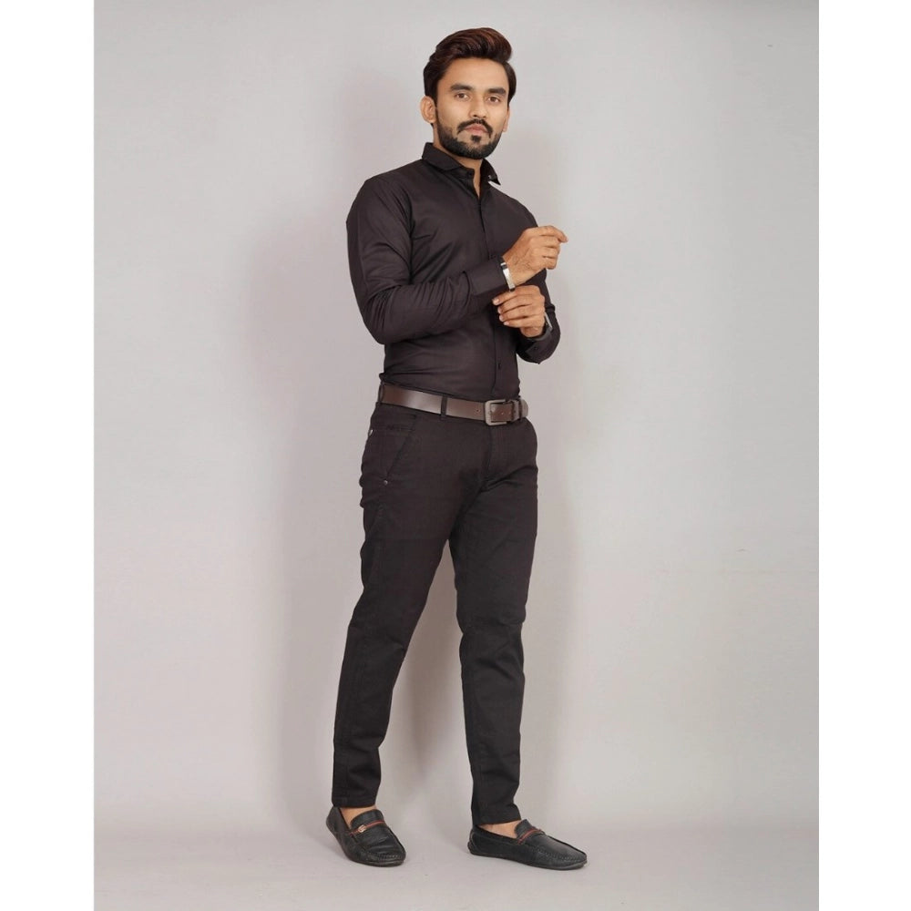 Generic Men's Casual Cotton Solid Full Sleeve Shirt (Black)
