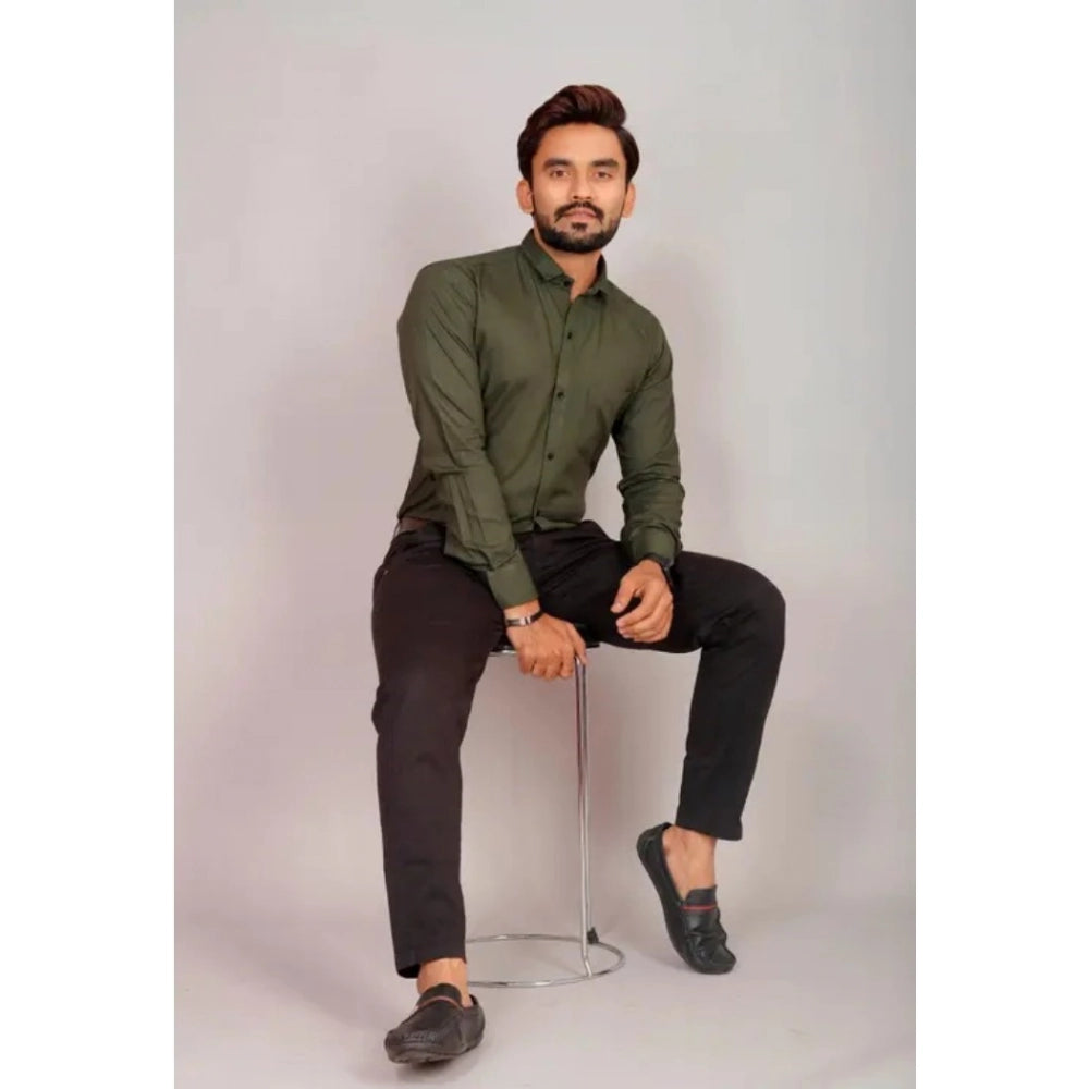 Generic Men's Casual Cotton Solid Full Sleeve Shirt (M.Green)