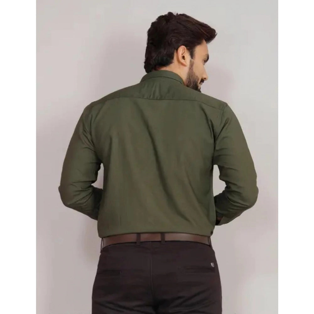 Generic Men's Casual Cotton Solid Full Sleeve Shirt (M.Green)