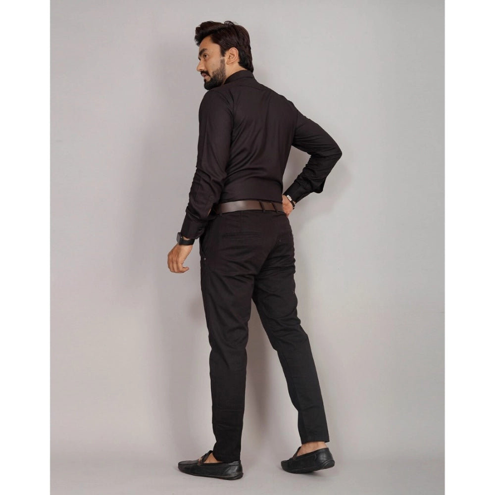 Generic Men's Casual Cotton Solid Full Sleeve Shirt (Black)