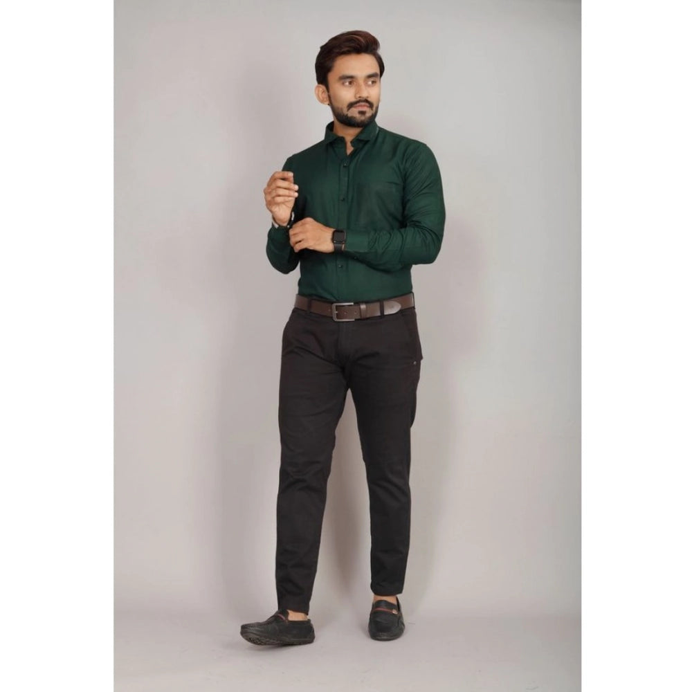 Generic Men's Casual Cotton Solid Full Sleeve Shirt (Green)
