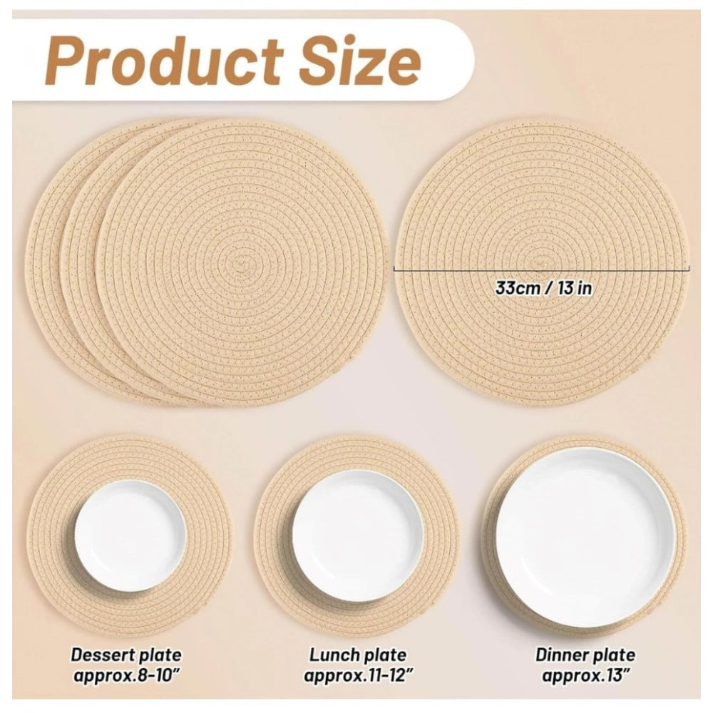 Generic Cotton Dining Table Round Placemat Mats Set of 4 (Cream)
