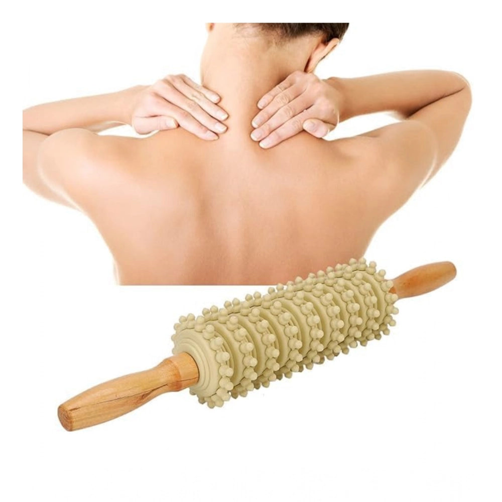 Generic Wood 9 Wheel Body Massage Roller (Wood)