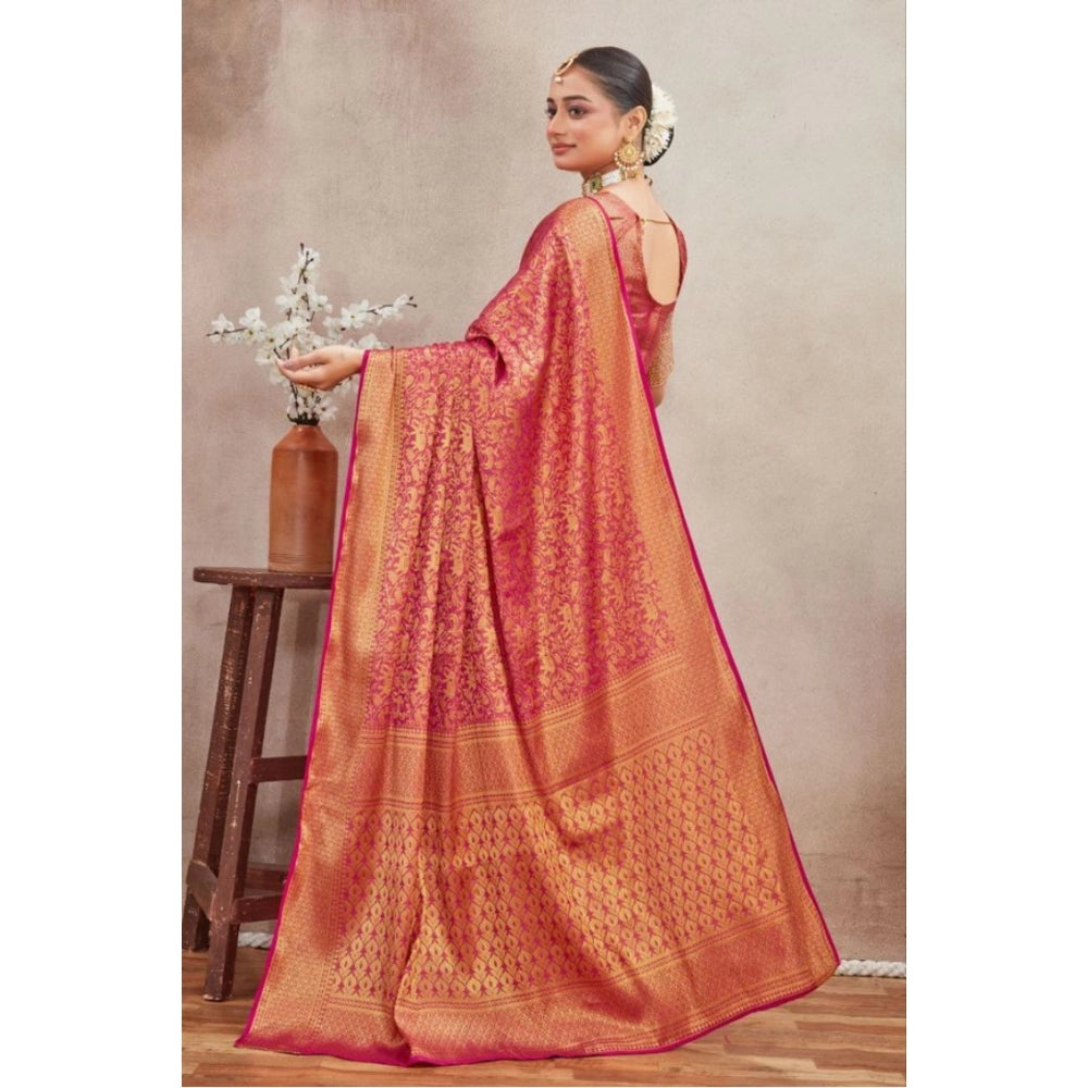 Generic Women's Silk Blend Floral Printed Saree With Unstitched Blouse 5.5Mtr (Pink)